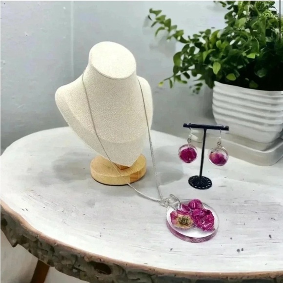 Romantic Rose and Peony Gift Set with Floral Headband Necklace Dangle Earrings - Picture 3 of 6